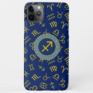 Coque iPhone 11Pro Max Sagittaire Zodiac+Astrologie Symboles Ptn Gld+Blue