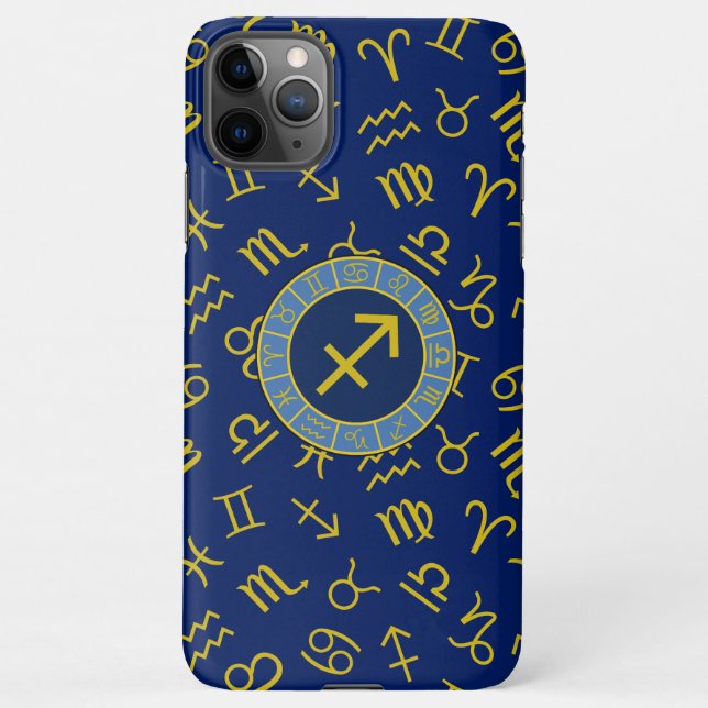 Coque iPhone Sagittaire Zodiac+Astrologie Symboles Ptn Gld+Blue (Dos)