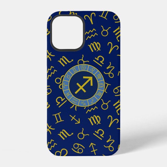 Coque iPhone Sagittaire Zodiaque+Symboles d'Astrologie Ptn Gld+ (Verso)