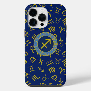 Coque Pour Pour iPhone 14 Pro Max Sagittaire Zodiaque+Symboles d'Astrologie Ptn Gld+