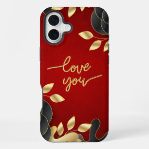Coque iPhone 16 Plus Saint-Valentin Amour Rouge Avec Cadre Floral