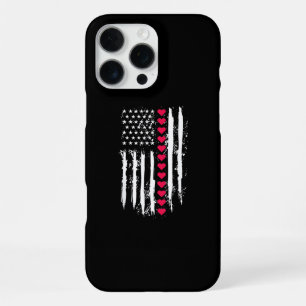 Coque iPhone 16 Pro Max Saint-Valentin Cœurs Rouges Drapeau Américain US P