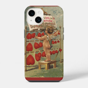 Coque Pour iPhone 14 Saint-Valentin victorien vintage, Cupidon et cœurs