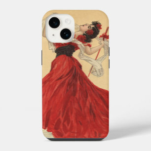 Coque Pour iPhone 14 Saint-Valentin vintage, Dame de la danse Cœurs rou