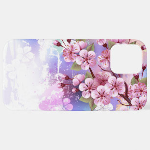 Coque iPhone 12 Pro Max Sakura rose sur la peinture Arrière - plan