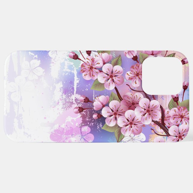 Coque iPhone Sakura rose sur la peinture Arrière - plan (Retour horizontal)