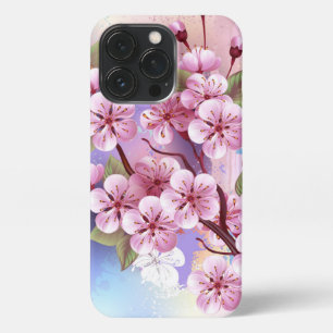 Etui iPhone 13 Pro Sakura rose sur la peinture Arrière - plan