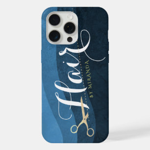Coque iPhone 15 Pro Max Salon de coiffure Coiffeur Ciseaux modernes bleus
