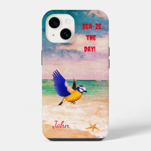 Coque Pour iPhone 14 Sandy Beach Bird Sea Starfish
