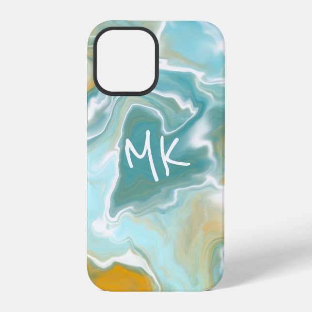 Coque iPhone Sandy Brown Ocean Blue Marble Fluid Art     (Verso)