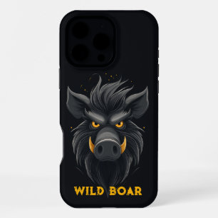 Coque iPhone 16 Pro Max Sanglier sauvage en colère noir