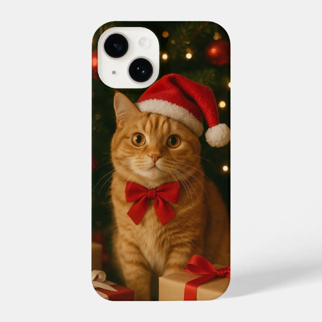 Coque iPhone Santa Ribbon Cat iPhone 14 Case (Verso)