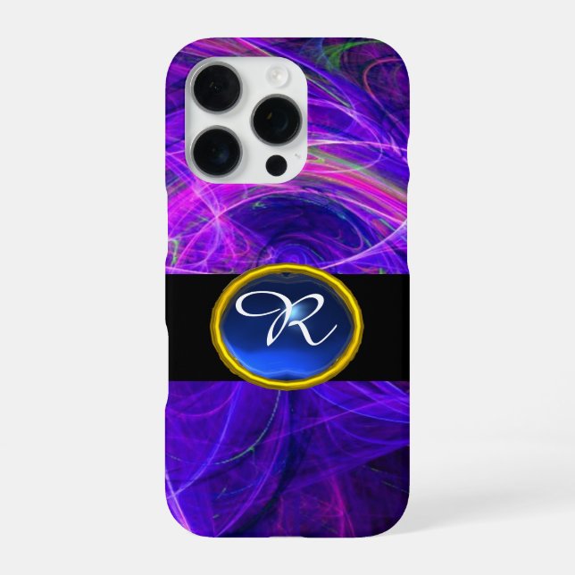 COQUE iPhone SAPHIR BLEU DE PHOTON FOU PIERRE GEMME MONOGRAMME (Verso)