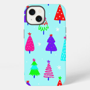 Etui iPhone 13 sapin de Noël bleu art pop coloré