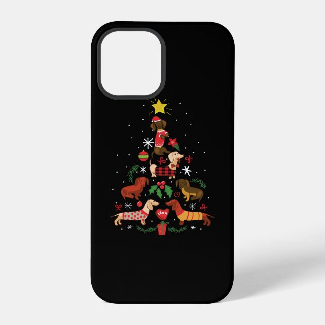 Coque iPhone Sapin de Noël drôle de teckel (Verso)