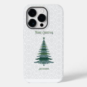Coque Pour iPhone 14 Plus Sapin de Noël Élégant Blanc Vert Personnalisé