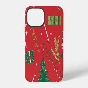 Coque iPhone 12 Sapin de Noël vintage : design ornemental.