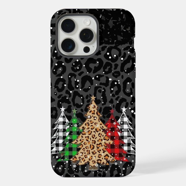 Coque iPhone Sapins de Noël à Imprimé Léopard  (Verso)