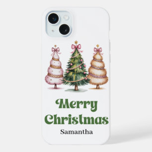 Coque iPhone 15 Plus Sapins de Noël léopard extravagants nom personnali