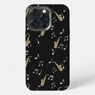 Etui iPhone 13 Pro Saxophone jazzy et notes de musique 
