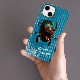 Coque Pour iPhone 14 Scarabée arc-en-ciel sur personnalisé bleu