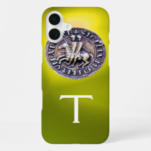 Coque iPhone 16 Plus SCEAU DES CHEVALIERS TEMPLIERS MONOGRAMME jaune