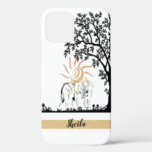 Coque iPhone 12 Scène africaine Artsy Elephant Lovers iPhone 12 Co