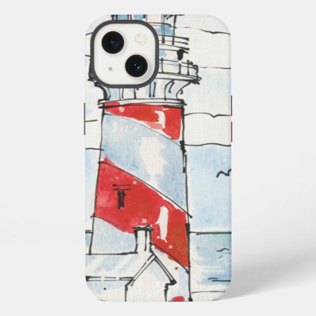 Coque iPhone Scène de phare rouge et blanc (Verso)