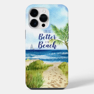 Coque Pour Pour iPhone 14 Pro Max Scène de plage à l'aquarelle La vie est meilleure