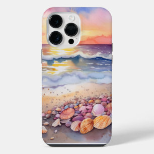 COQUE POUR POUR iPhone 14 PRO MAX SCÈNE DE PLAGE AU COUCHER DE SOLEIL AVEC DES COQUI