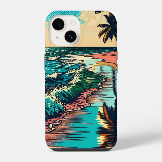 Coque iPhone Scène de plage dans un beau style de bande dessiné (Verso)