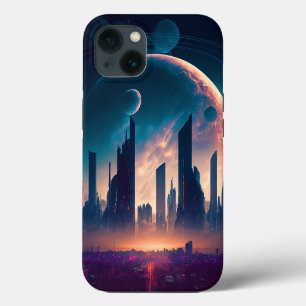 Etui iPhone 13 Science-fiction Cyberpunk Ville Spatiale