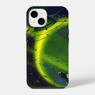Coque Pour iPhone 14 Science-fiction vintage Planète verte avec vaissea