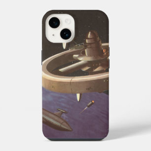 Coque Pour iPhone 14 Science-fiction vintage, station spatiale avec pla