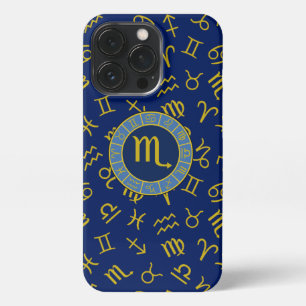 Etui iPhone 13 Pro Scorpio Zodiac+Astrologie Symboles Motif Gld+Blues