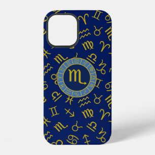 Coque iPhone 12 Scorpio Zodiac+Astrologie Symboles Motif Gld+Blues