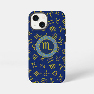 Etui iPhone 13 Mini Scorpio Zodiac+Astrologie Symboles Motif Gld+Blues