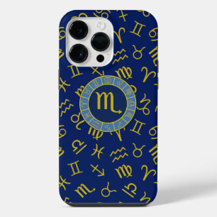 Coque Pour Pour iPhone 14 Pro Max Scorpio Zodiac+Astrologie Symboles Motif Gld+Blues