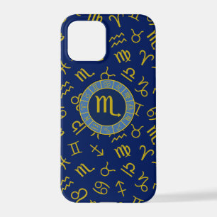 Coque iPhone 12 Pro Scorpio Zodiac+Astrologie Symboles Motif Gld+Blues