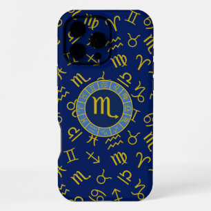 Coque iPhone 16 Pro Max Scorpion Zodiaque+Symboles d'Astrologie Motif Or+B