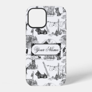 Coque iPhone 12 SCOTTISH Terrier Black Toile avec nom personnalisé