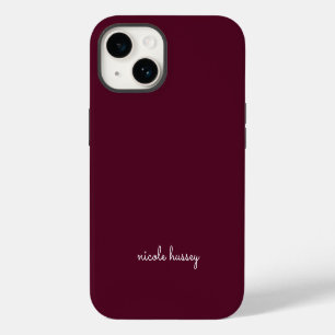 Coque Pour iPhone 14 Script Bourgogne Monogramme moderne élégant