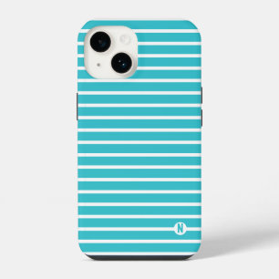 Coque Pour iPhone 14 script cool moderne bleu ciel avec des bandes blan
