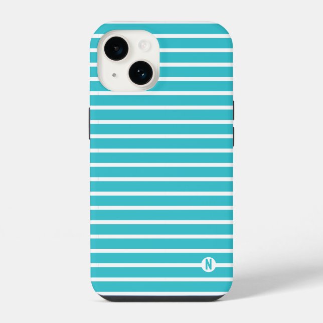 Coque iPhone script cool moderne bleu ciel avec des bandes blan (Verso)