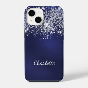Coque Pour iPhone 14 Script de nom de parties scintillant en argent ble