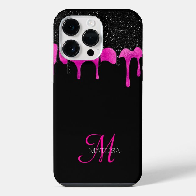 Coque iPhone Script de séchage monographique noir rose chaud pe (Verso)