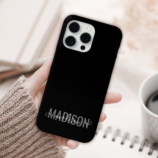 Coque iPhone Script féminin gris-noir moderne Monogramme (Créateur téléchargé)