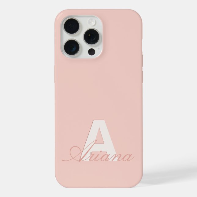 Coque iPhone Script Feminine Rose-Bleu Moderne Monogramme (Verso)
