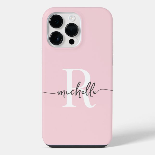 Coque iPhone Script moderne élégant Blush rose Monogramme initi (Verso)
