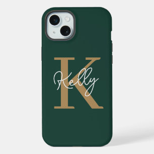 Coque iPhone 15 Plus Script moderne Emerald Green Gold
